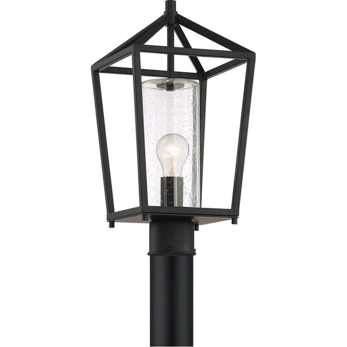 SATCO/NUVO Hopewell 1-Light Post Lantern Matte Black Finish With Clear Seeded Glass (60-6595)