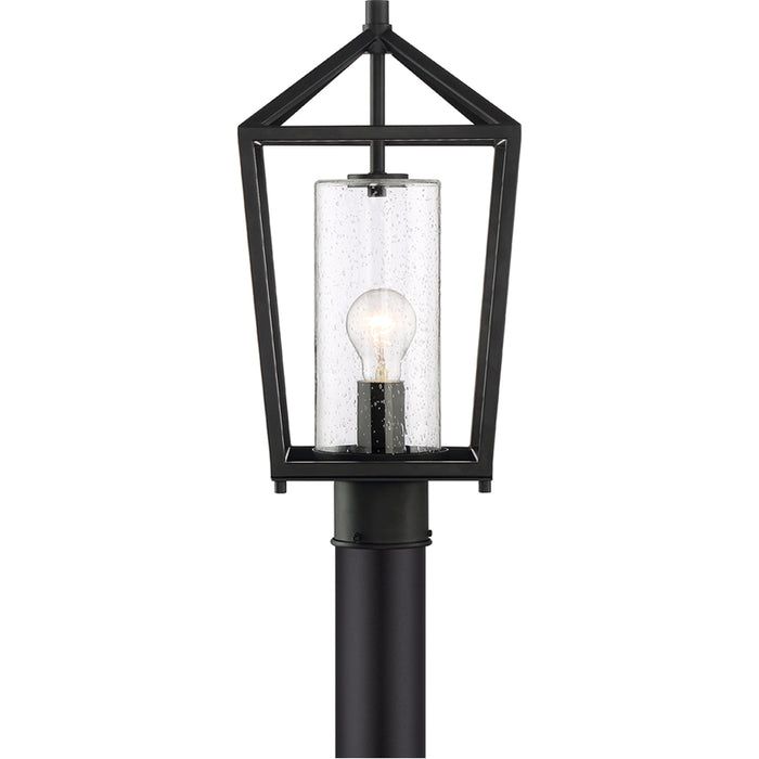 SATCO/NUVO Hopewell 1-Light Post Lantern Matte Black Finish With Clear Seeded Glass (60-6595)