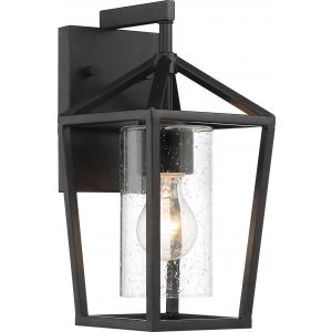 SATCO/NUVO Hopewell 1-Light Small Lantern Matte Black Finish With Clear Seeded Glass (60-6591)