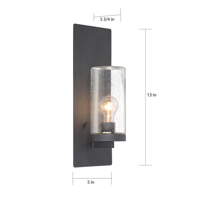 SATCO/NUVO Indie 1-Light Large Wall Sconce Textured Black Finish With Clear Seeded Glass (60-6578)