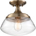 SATCO/NUVO Kew 1-Light Semi-Flush Fixture Burnished Brass Finish With Clear Glass (60-6797)