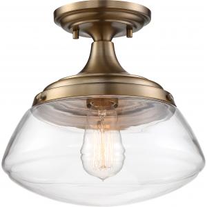 SATCO/NUVO Kew 1-Light Semi-Flush Fixture Burnished Brass Finish With Clear Glass (60-6797)