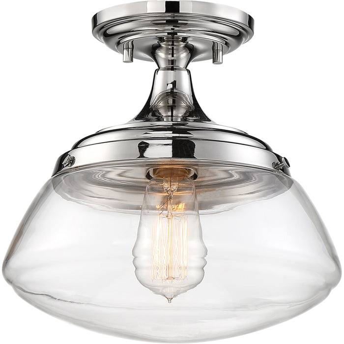 SATCO/NUVO Kew 1-Light Semi-Flush Fixture Polished Nickel Finish With Clear Glass (60-6798)