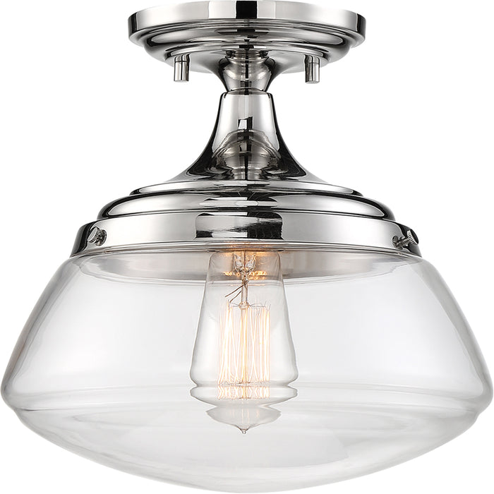 SATCO/NUVO Kew 1-Light Semi-Flush Fixture Polished Nickel Finish With Clear Glass (60-6798)