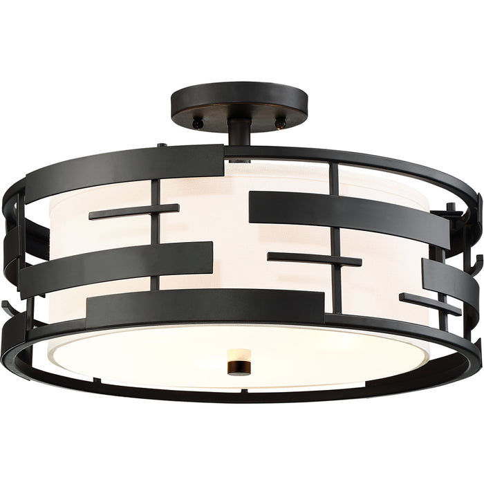 SATCO/NUVO Lansing 3-Light Semi-Flush With White Fabric Shade And Opal Diffuser (60-6436)