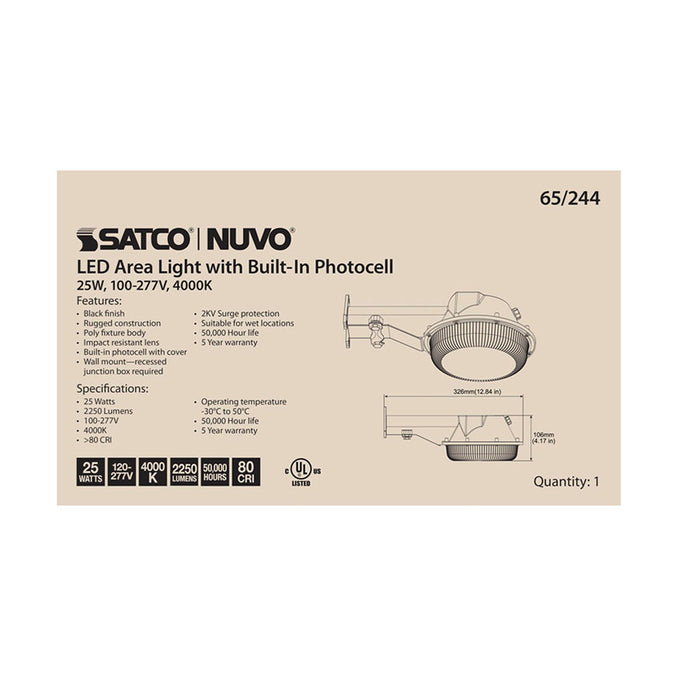 SATCO/NUVO LED Area Light 25W Black Finish 4000K 120-277V (65-244)