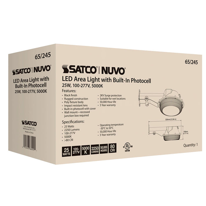 SATCO/NUVO LED Area Light 25W Black Finish 5000K 120-277V (65-245)