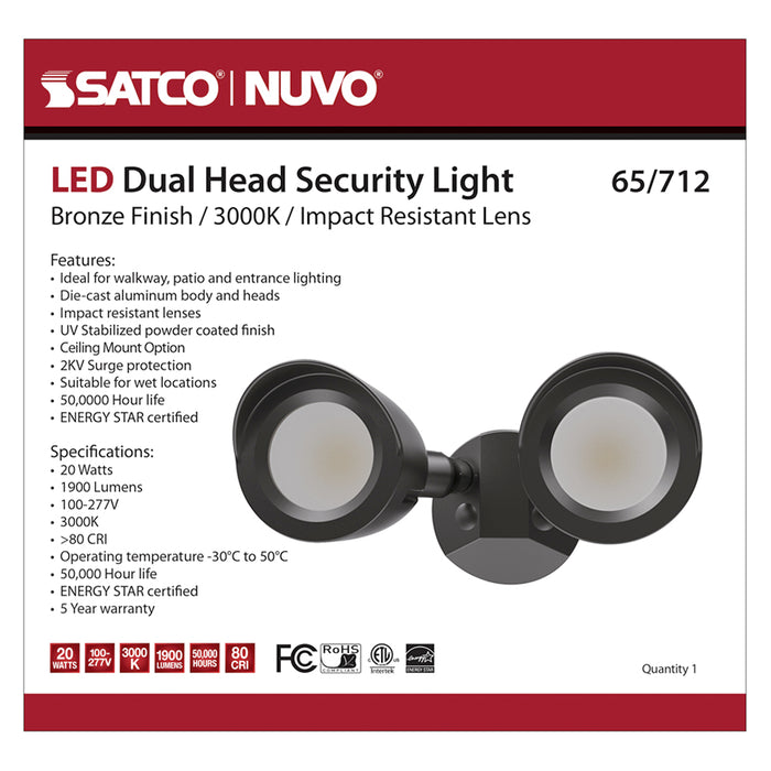 SATCO/NUVO LED Security Light Dual Head Bronze Finish 3000K (65-712)