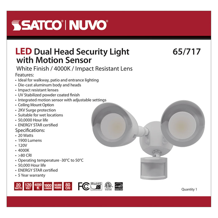 SATCO/NUVO LED Security Light Dual Head Motion Sensor Included White Finish 4000K (65-717)