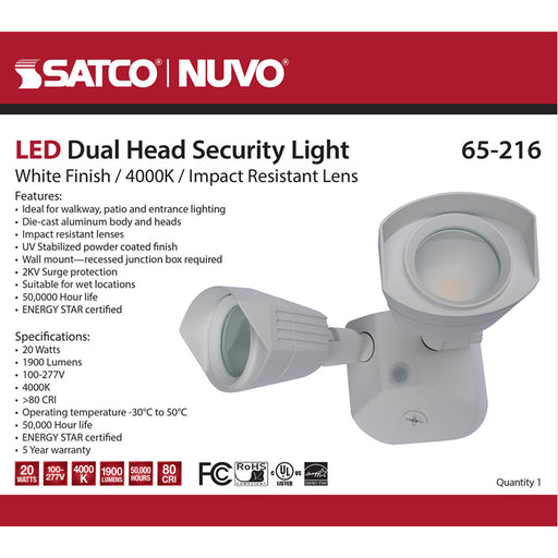 SATCO/NUVO LED Security Light Dual Head White Finish 4000K (65-216)