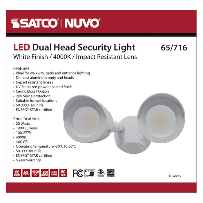 SATCO/NUVO LED Security Light Dual Head White Finish 4000K (65-716)