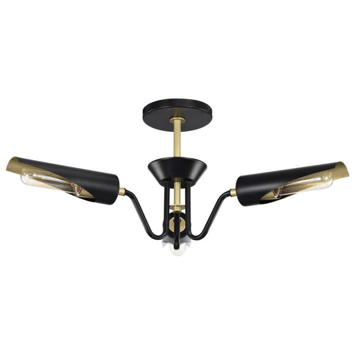 SATCO/NUVO Marc 3 Light Chandelier Matte Black Finish Gold Accents (60-7296)