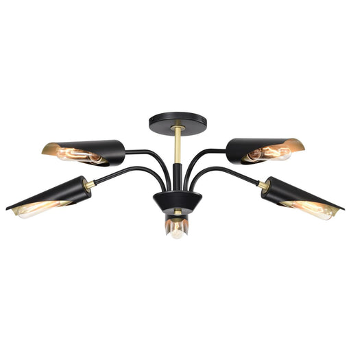 SATCO/NUVO Marc 5 Light Chandelier Matte Black Finish Gold Accents (60-7295)