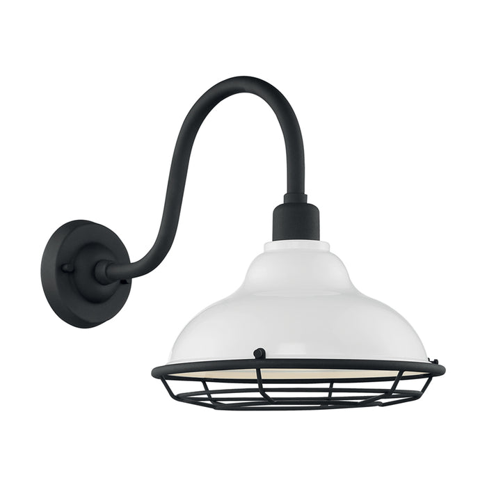 SATCO/NUVO Newbridge 1-Light Large Outdoor Wall Sconce Fixture Gloss White Finish With Textured Black Accents (60-7022)