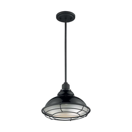 SATCO/NUVO Newbridge 1-Light Large Pendant Fixture Gloss Black Finish With Silver And Textured Black Accents (60-7004)
