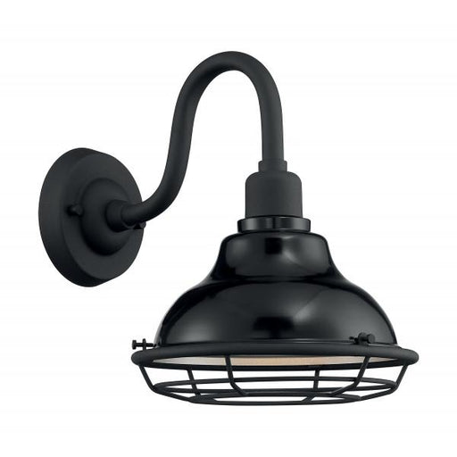 SATCO/NUVO Newbridge 1-Light Small Outdoor Wall Sconce Fixture Gloss Black Finish With Silver And Textured Black Accents (60-7001)