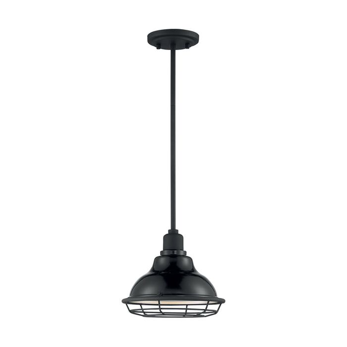 SATCO/NUVO Newbridge 1-Light Small Pendant Fixture Gloss Black Finish With Silver And Textured Black Accents (60-7003)