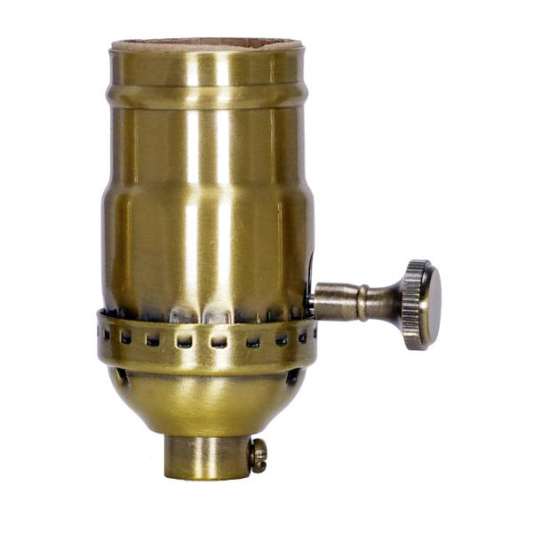 SATCO/NUVO On-Off Turn Knob Socket With Removable Knob 1/8 IPS 3 Piece Stamped Solid Brass Antique Brass Finish 250W 250V (80-2358)