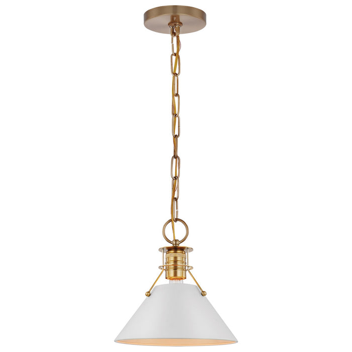 SATCO/NUVO Outpost 1-Light Small Pendant Matte White With Burnished Brass (60-7522)