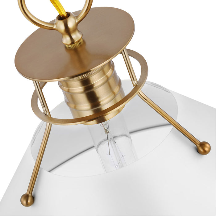 SATCO/NUVO Outpost 1-Light Small Pendant Matte White With Burnished Brass (60-7522)