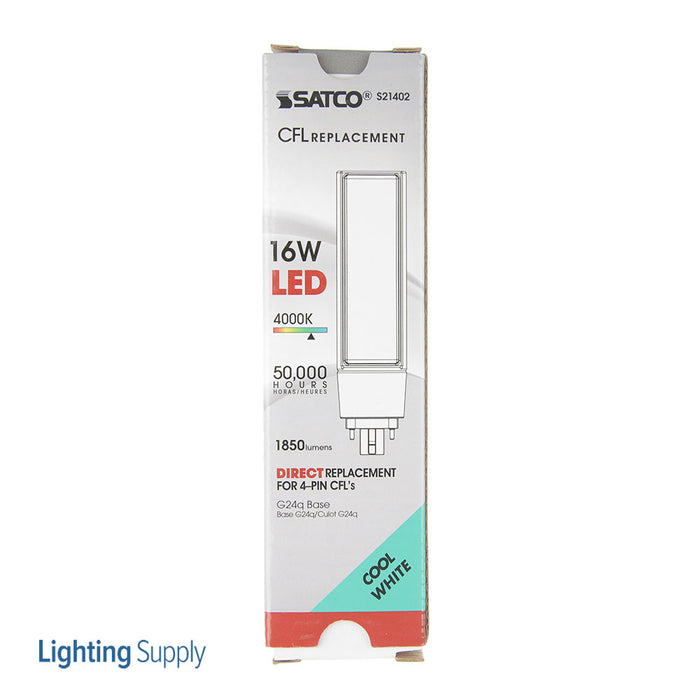 SATCO/NUVO PLT/16W/H/LED/840/4P/DR 16W LED PL 4-Pin 4000K 1850Lm G24Q Base 50000 Hours Horizontal Type A Ballast Dependent (S21402)