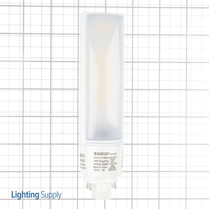 SATCO/NUVO PLT/16W/H/LED/840/4P/DR 16W LED PL 4-Pin 4000K 1850Lm G24Q Base 50000 Hours Horizontal Type A Ballast Dependent (S21402)