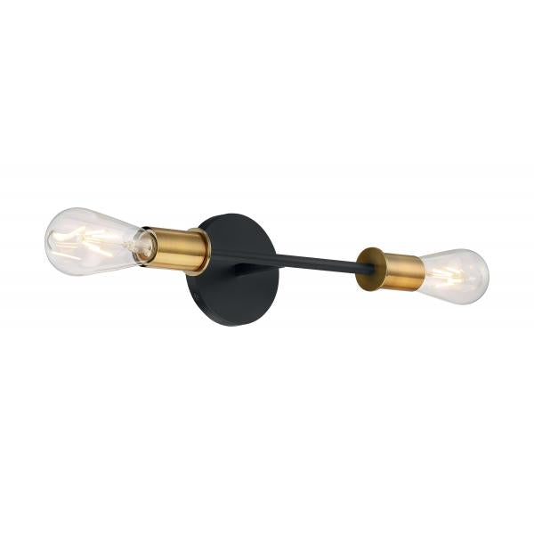 SATCO/NUVO Ryder 2-Light Vanity Fixture Black Finish With Brushed Brass Sockets (60-7342)