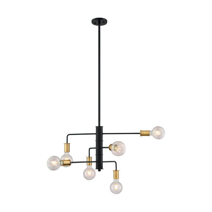 SATCO/NUVO Ryder 6-Light Chandelier Fixture Black Finish With Brushed Brass Sockets (60-7344)