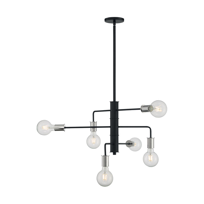 SATCO/NUVO Ryder 6-Light Chandelier Fixture Black Finish With Polished Nickel Sockets (60-7354)