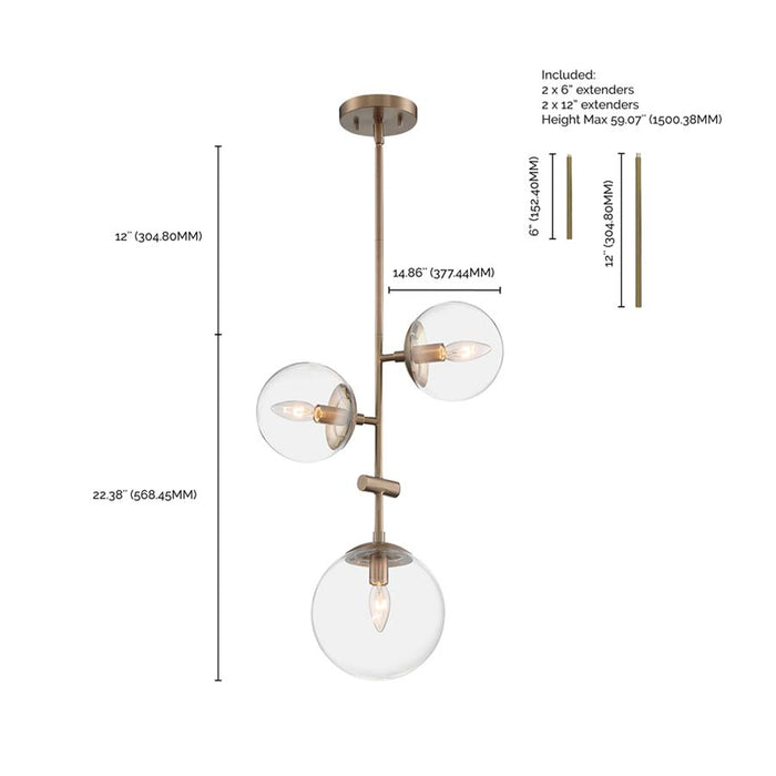 SATCO/NUVO Sky 3-Light Pendant Fixture Burnished Brass Finish Clear Glass (60-7124)