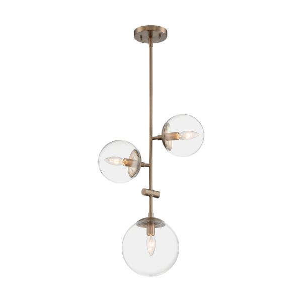 SATCO/NUVO Sky 3-Light Pendant Fixture Burnished Brass Finish Clear Glass (60-7124)