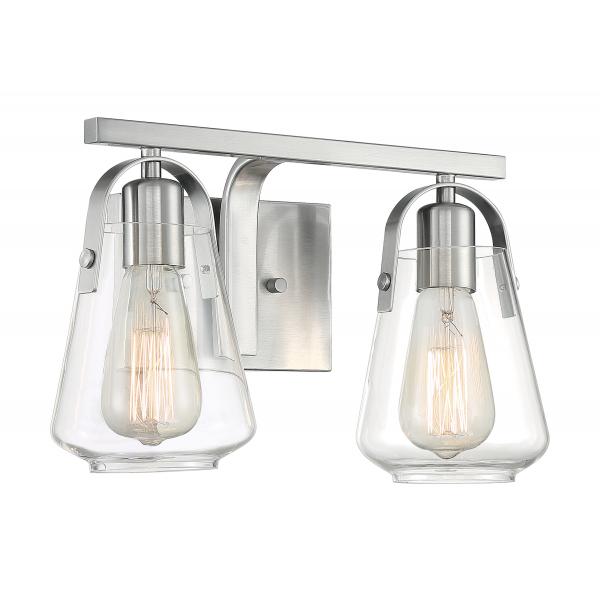 SATCO/NUVO Skybridge 2-Light Vanity Fixture Brushed Nickel Finish With Clear Glass (60-7112)