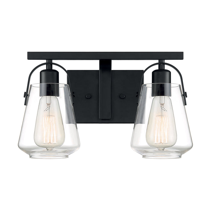SATCO/NUVO Skybridge 2-Light Vanity Fixture Matte Black Finish With Clear Glass (60-7102)