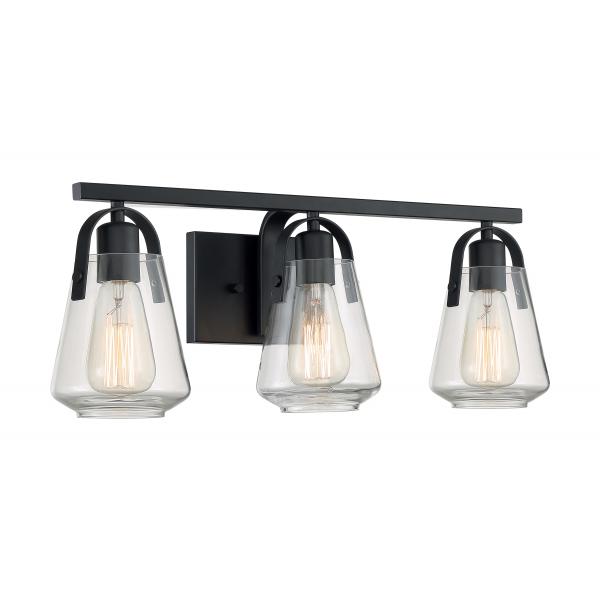 SATCO/NUVO Skybridge 3-Light Vanity Fixture Matte Black Finish With Clear Glass (60-7103)