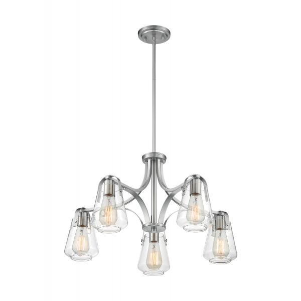 SATCO/NUVO Skybridge 5-Light Chandelier Fixture Brushed Nickel Finish With Clear Glass (60-7115)