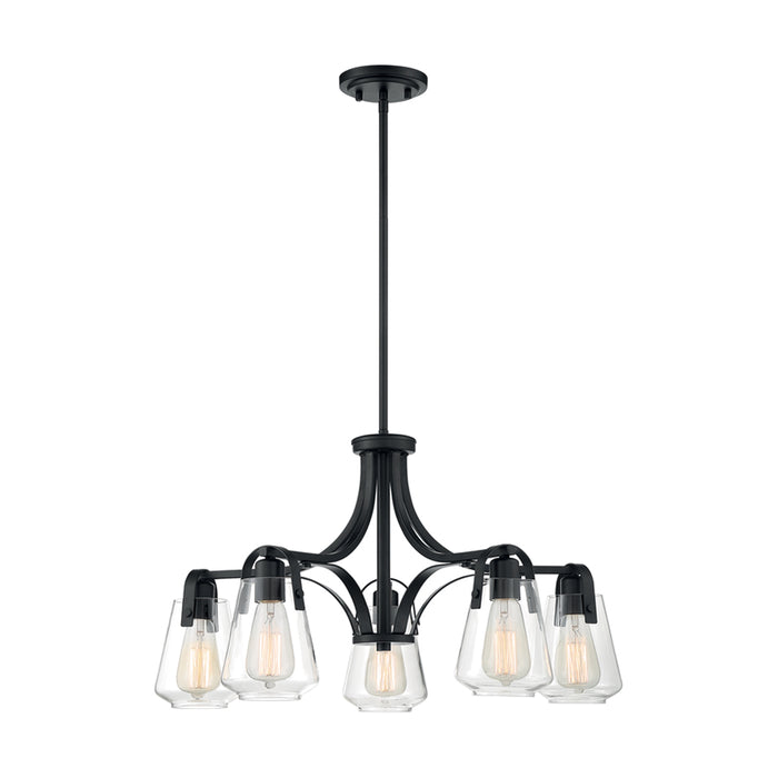 SATCO/NUVO Skybridge 5-Light Chandelier Fixture Matte Black Finish With Clear Glass (60-7105)
