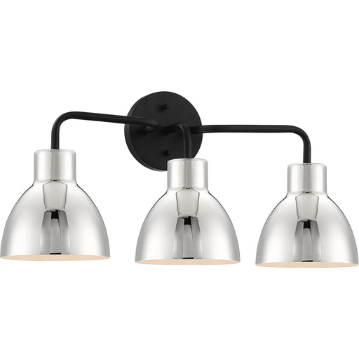SATCO/NUVO Sloan 3-Light Vanity Matte Black Finish With Polished Nickel Shade (60-6773)