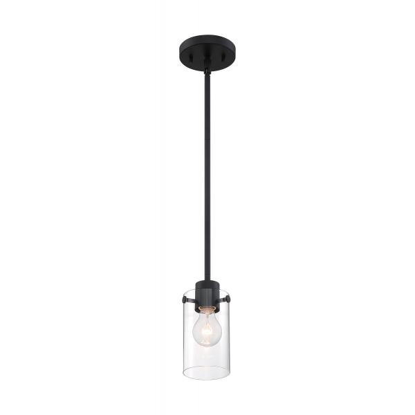 SATCO/NUVO Sommerset 1-Light Mini Pendant Fixture Matte Black Finish With Clear Glass (60-7270)