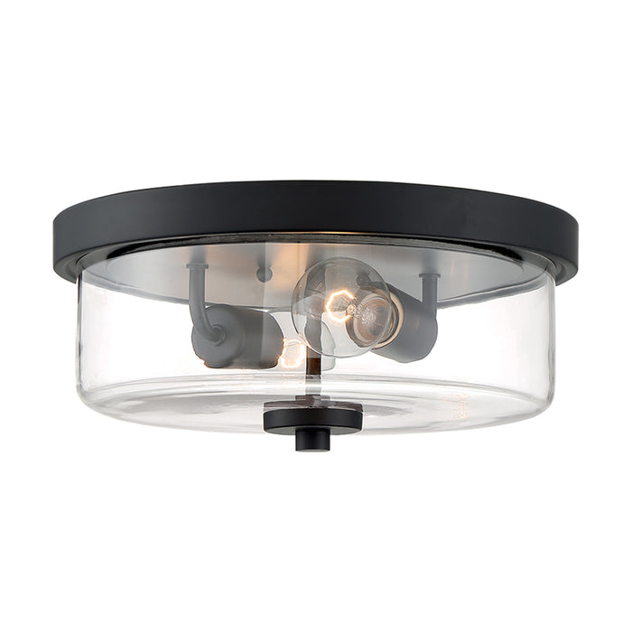 SATCO/NUVO Sommerset 2-Light Flush Mount Fixture Matte Black Finish With Clear Glass (60-7268)