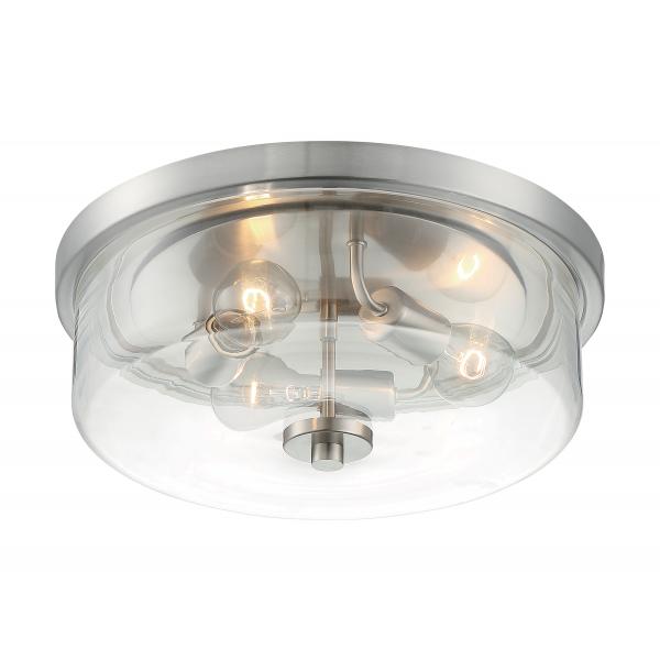 SATCO/NUVO Sommerset 3-Light Flush Mount Fixture Brushed Nickel Finish With Clear Glass (60-7169)