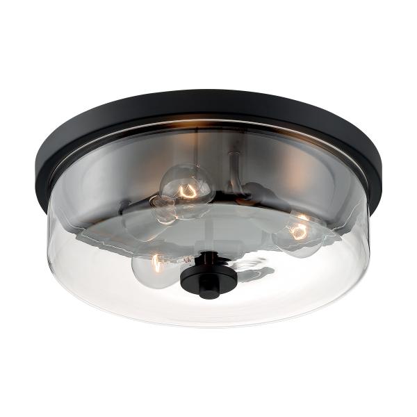 SATCO/NUVO Sommerset 3-Light Flush Mount Fixture Matte Black Finish With Clear Glass (60-7269)