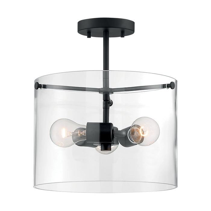 SATCO/NUVO Sommerset 3-Light Semi-Flush Fixture Matte Black Finish With Clear Glass (60-7278)