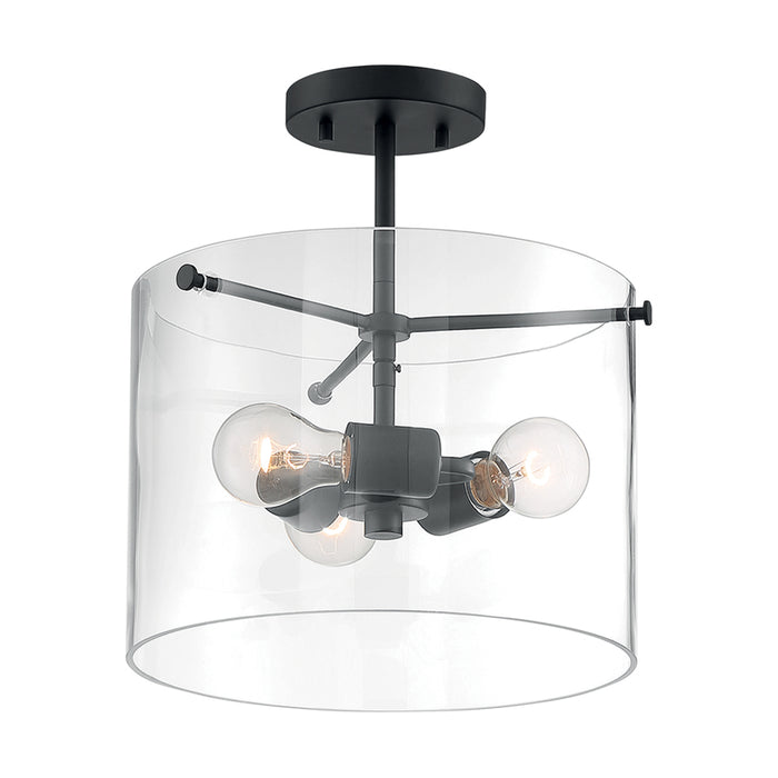 SATCO/NUVO Sommerset 3-Light Semi-Flush Fixture Matte Black Finish With Clear Glass (60-7278)