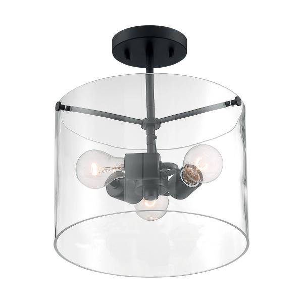 SATCO/NUVO Sommerset 3-Light Semi-Flush Fixture Matte Black Finish With Clear Glass (60-7278)