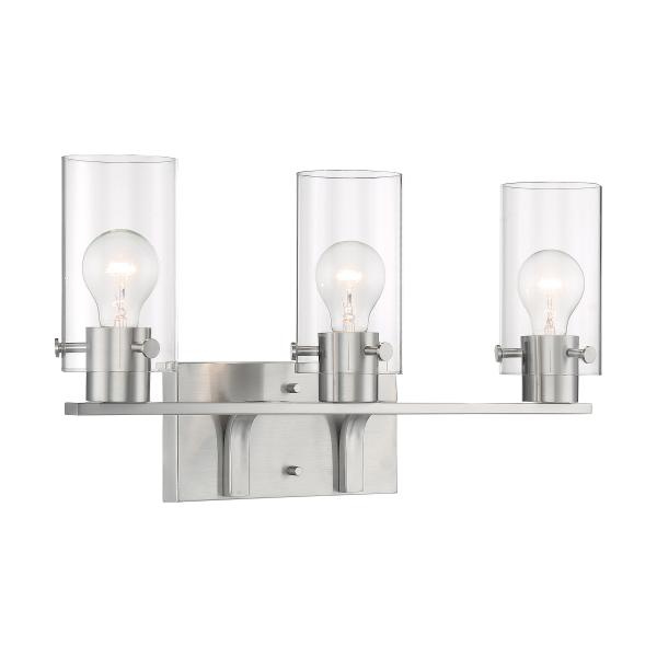 SATCO/NUVO Sommerset 3-Light Vanity Fixture Brushed Nickel Finish With Clear Glass (60-7173)