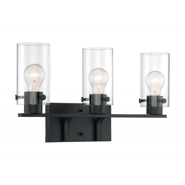 SATCO/NUVO Sommerset 3-Light Vanity Fixture Matte Black Finish With Clear Glass (60-7273)