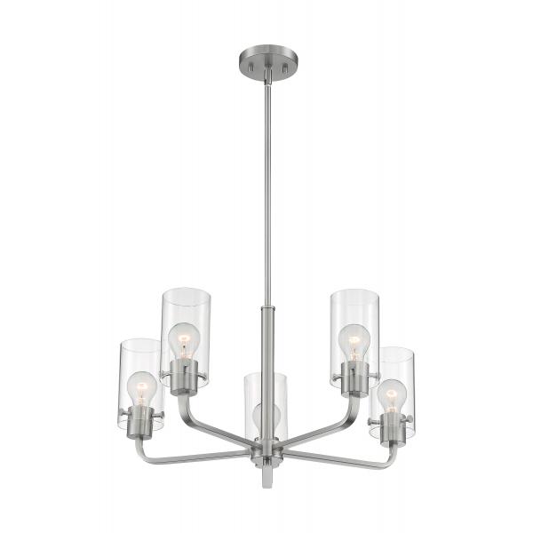 SATCO/NUVO Sommerset 5-Light Chandelier Fixture Brushed Nickel Finish With Clear Glass (60-7175)