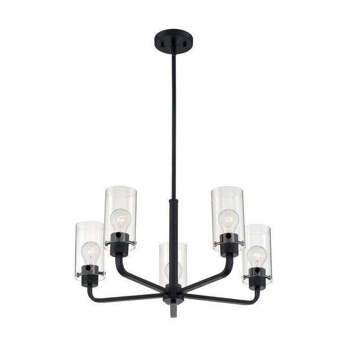 SATCO/NUVO Sommerset 5-Light Chandelier Fixture Matte Black Finish With Clear Glass (60-7275)