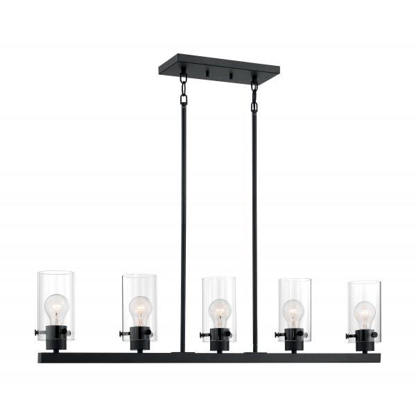 SATCO/NUVO Sommerset 5-Light Island Pendant Fixture Matte Black Finish With Clear Glass (60-7276)