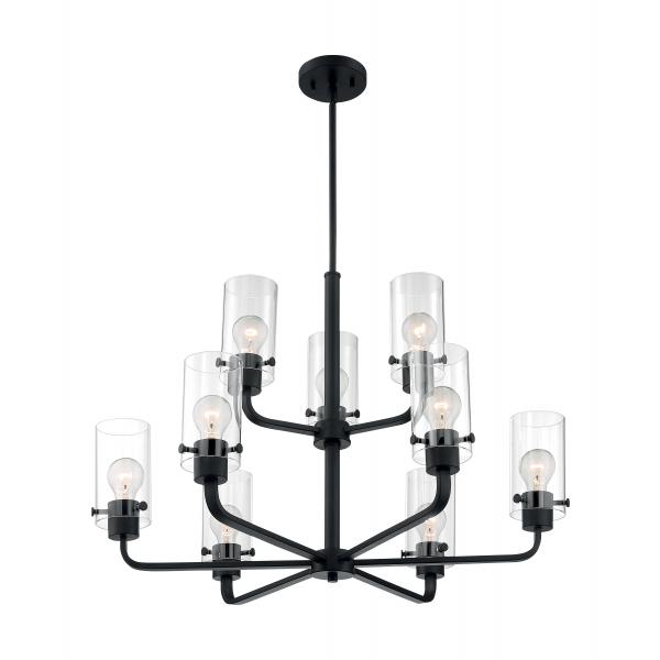 SATCO/NUVO Sommerset 9-Light Chandelier Fixture Matte Black Finish With Clear Glass (60-7279)